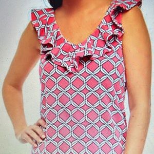 NWT Crown & Ivy paisley pattern top with flattering ruffle flounce @neckline